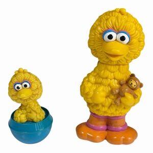 Vintage Big Bird Toys 1990 Roly Poly Figure Wobble & Big Bird Figure Holds Radar